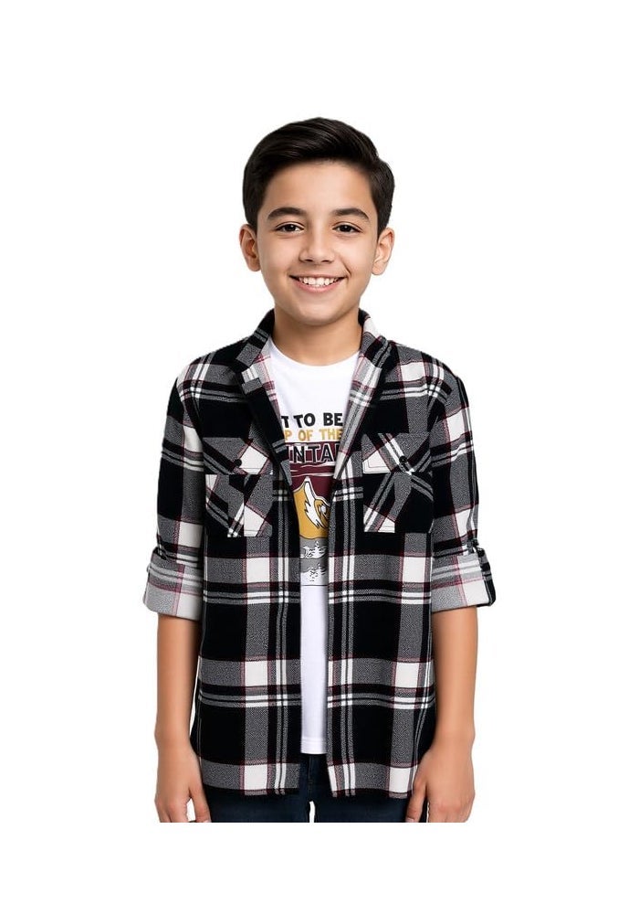 CAVIO Boys Cotton Checks Full Sleeves Shackets Shirt and T-Shirt - Image 1
